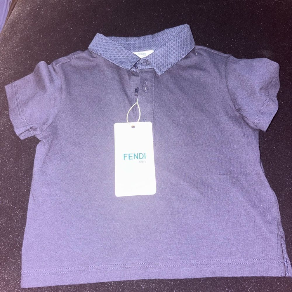 Brand New Baby Fendi Navy Blue Polo Shirt Classic Short-Sleeve Design 6 Months